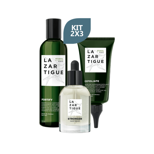 Kit Lazartigue Fortify Shampo x 250 ml + Exfoliate x 75 ml + Stronger Serum x 50 ml