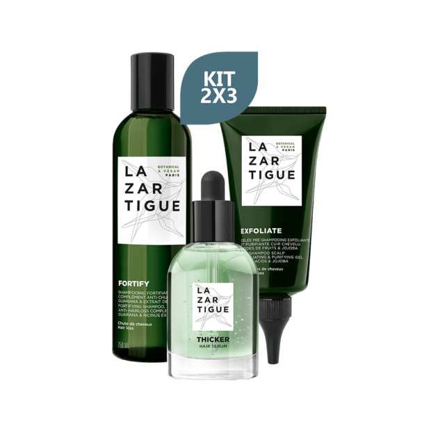 Kit Lazartigue Fortify Shampo x 250 ml + Exfoliate x 75 ml + Thicker Serum x 50 ml